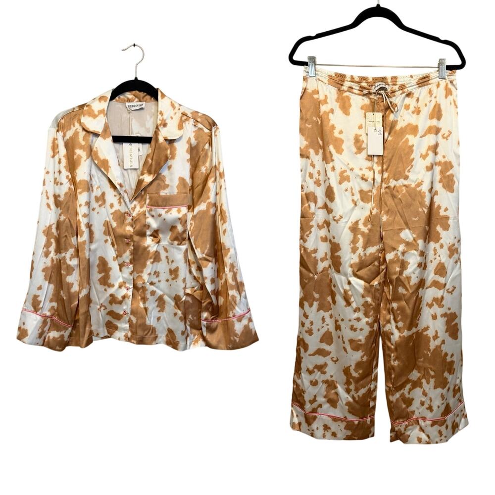 Intimately Free X Wild Lovers Sleep Pajama Set M Brown Nightie Satin Comfort NWT